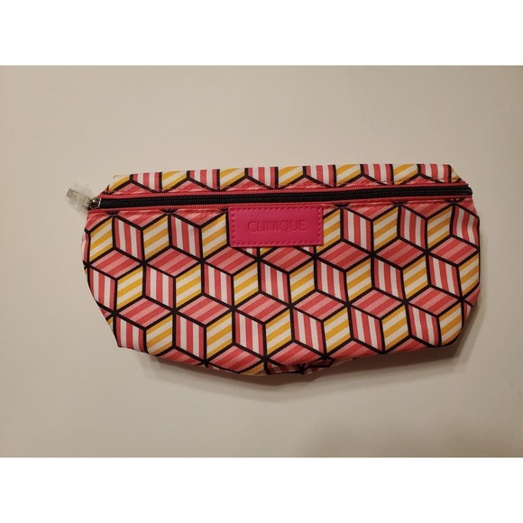Clinique Makeup Bag Pink And Yellow Cube Pattern - Picture 1 of 1